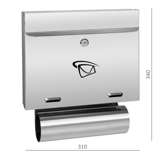 Poštovní schránka (340x310x60 mm), vhoz (20x305 mm) max. formát listu: A4, leštěná nerez /AISI304